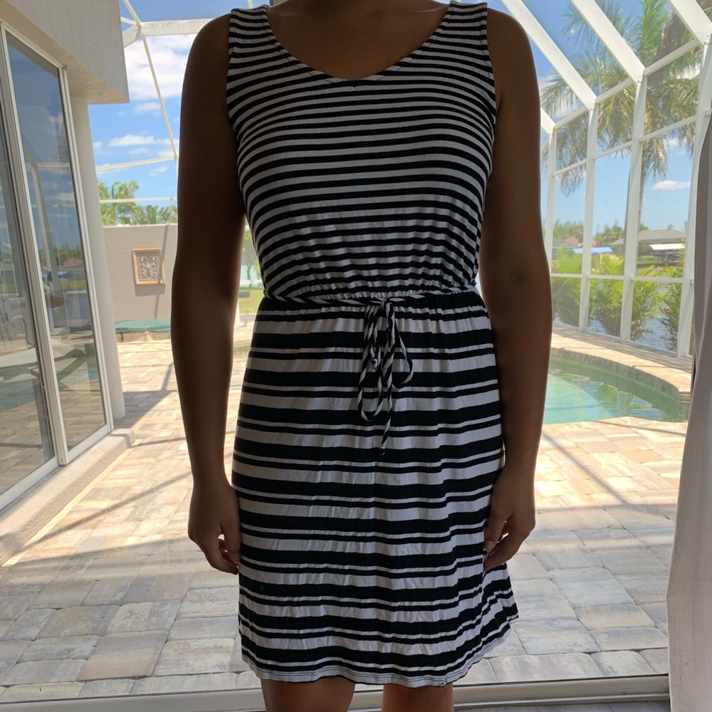 Black and white striped sun dress